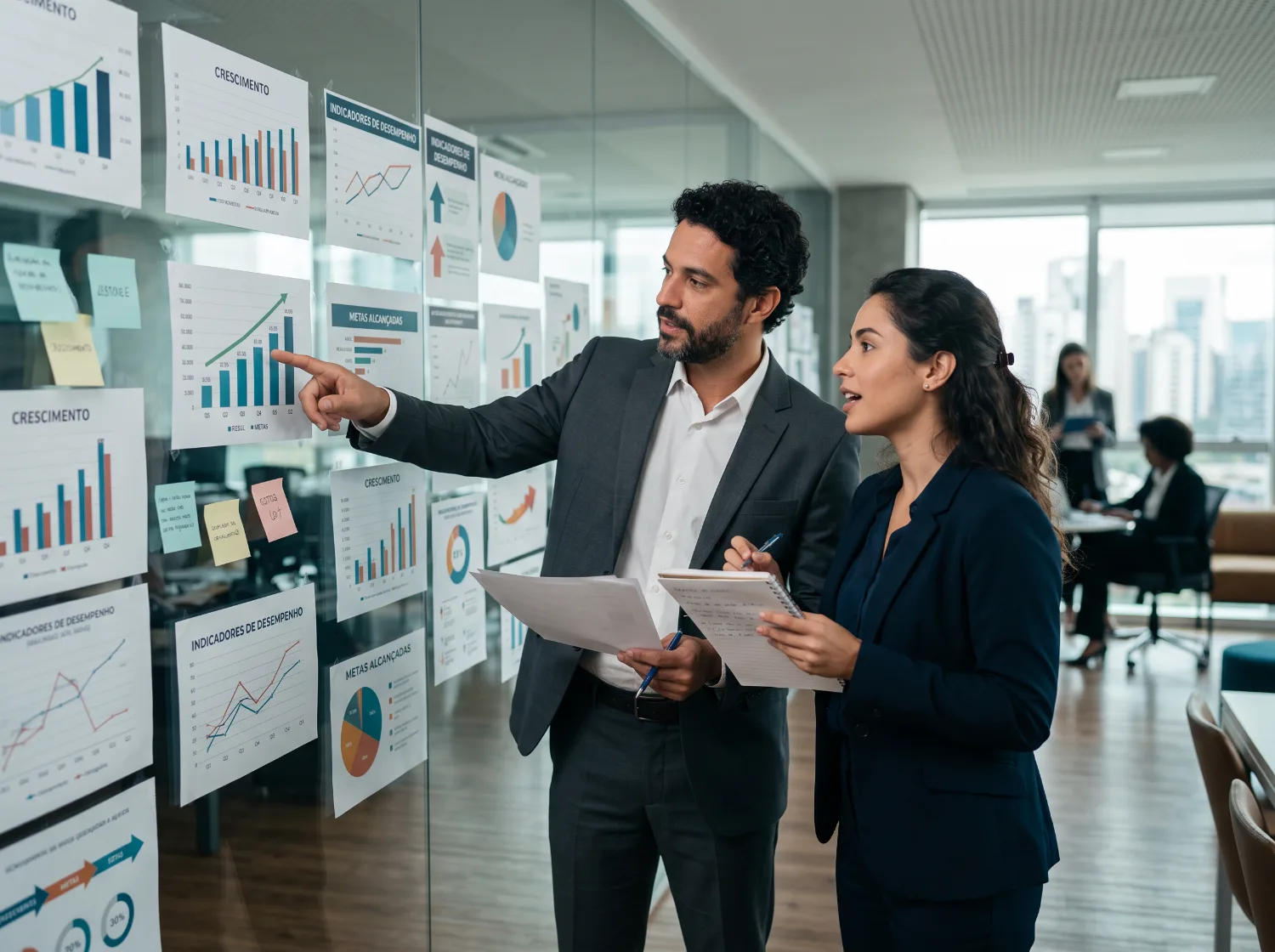 Equipe analisando indicadores comerciais